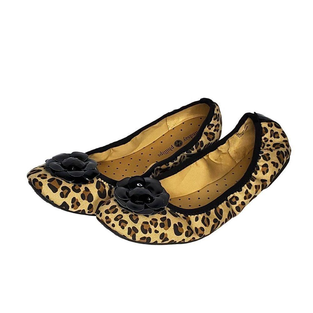 Lindsay Phillips Canvas Ballet Flats 9.5 Leopard Brown Black - Picture 2 of 5